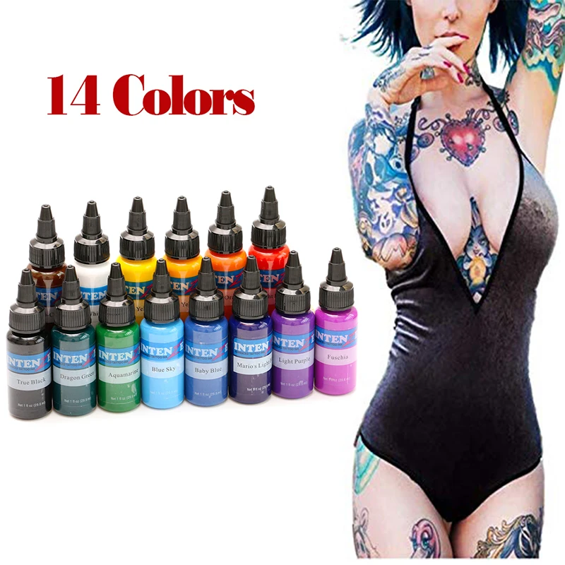 

14 Pcs Professional Tattoo Ink Set 14 Colors 1oz 30ml/Bottle Tattoo Pigment Kit Tattoo & Body Art Permanent Makeup Pigment