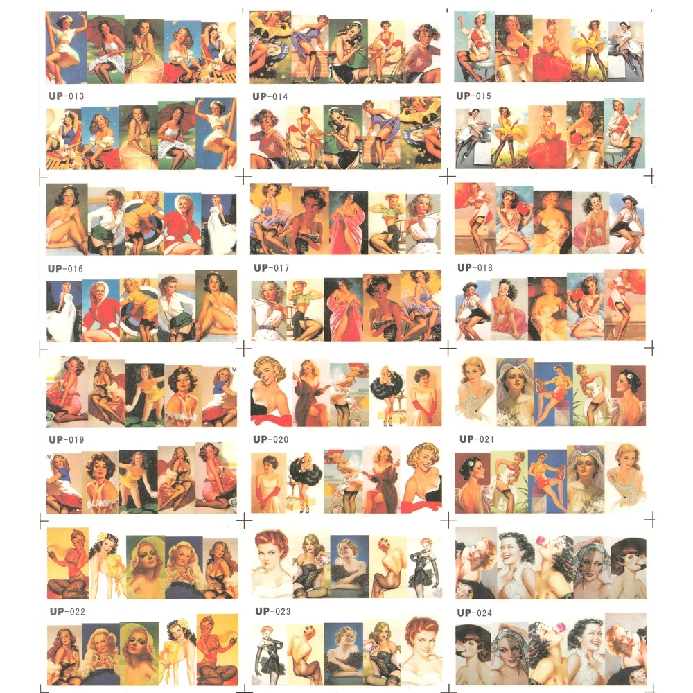 

UPRETTEGO 12 PACK/ LOT WATER DECAL NAIL ART NAIL STICKER SLIDER FULL COVER FASHION GIRL POP SEXY LADY OIL PAINTING UP13-24