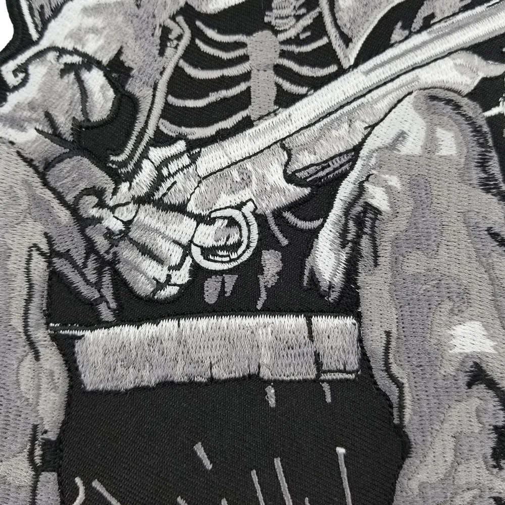 Hand with gun skull Vest Motorcycle Embroidered Iron On Back of Jacket Patch Black twill fabric Free Shipping DIY Eco-Friendly(3)