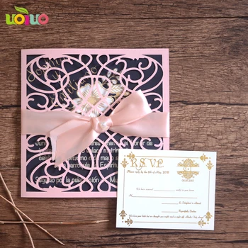 

10Pcs pink flower Romantic Party Delicate Carved Butterlies Invitation Card Pattern Hollow Wedding Invitation Envelope