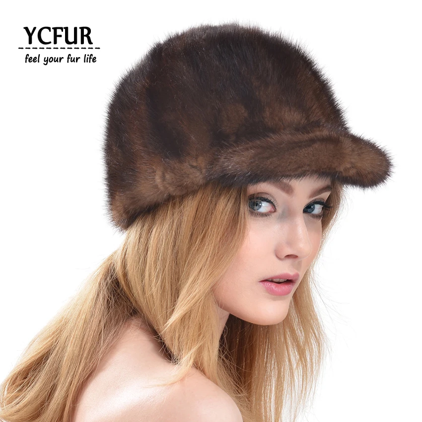YCFUR женская шапка с козырьком зимняя теплая натуральная норковая меховые шапки