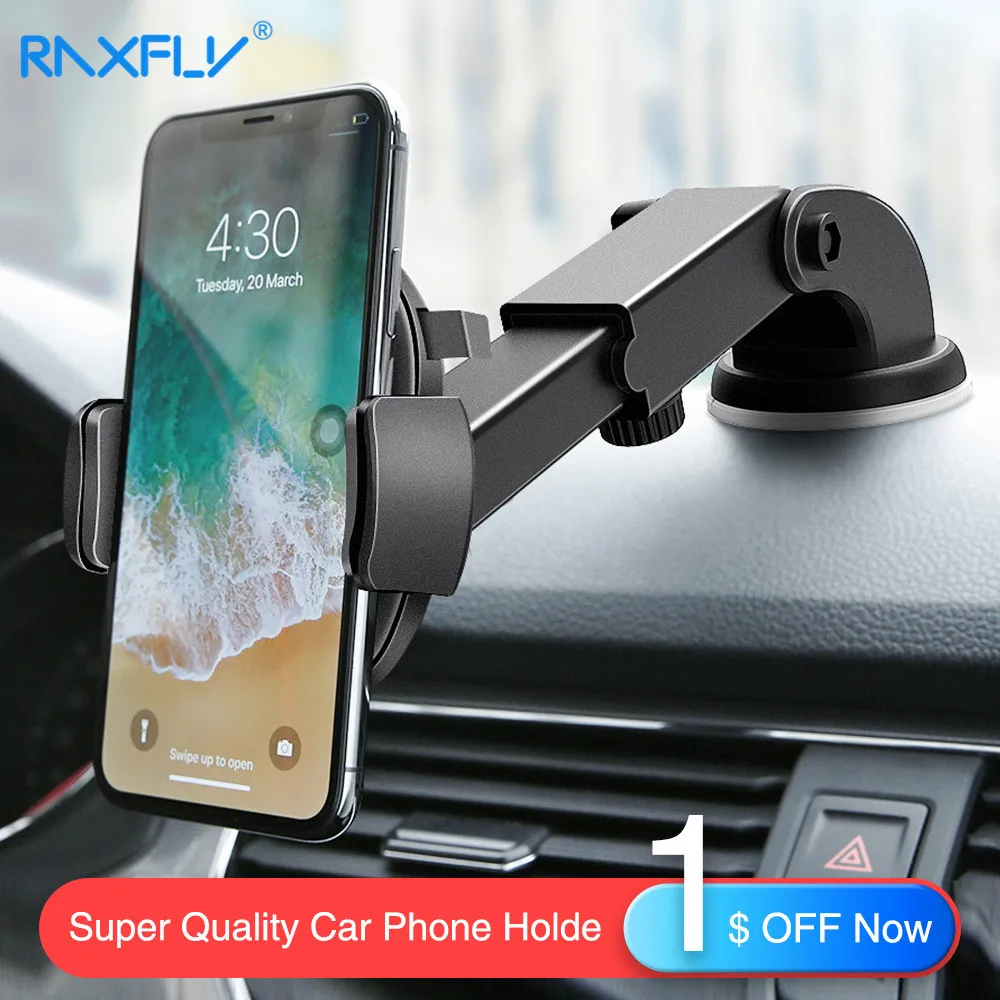

RAXFLY Car Phone Holder For Samsung Note 9 8 S9 Plus S9 S8 S7 Luxury Windshield Car Mount Phone Stand Car Holder For iPhone 8 7