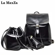 

La MaxZa New Design Travel Backpack Lady Backpack College Wind Soft Leather Shoulder Bag Bucket