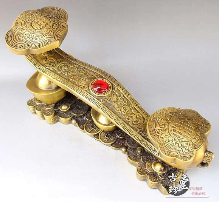

China Pure Bronze Copper Auspicious Wealth Ruyi Yuanbao Coin Tongqian Set Statue