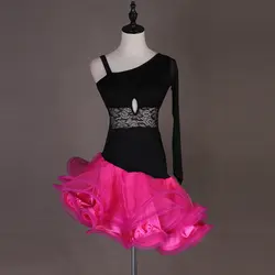 Французская кружевная ткань! Латинское танцевальное платье для женщин, с одним рукавом, Индивидуальные детские размеры, ча/Сальса/Румба
