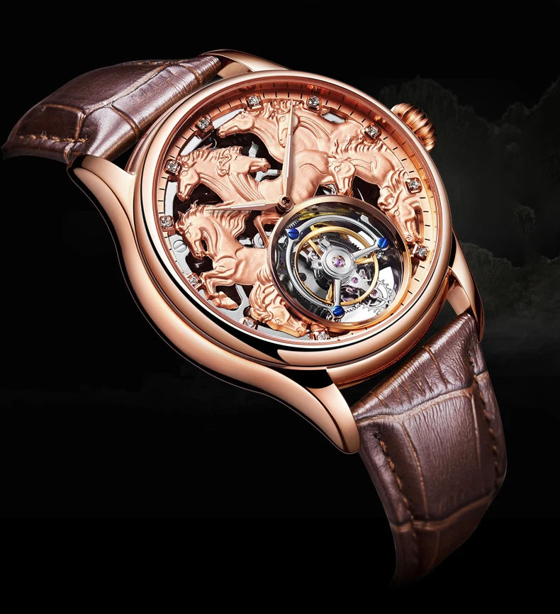 Tourbillon механические часы мужские Лидирующий бренд часы сапфировые зеркальные оригинальные ручные обмотки полый ход Мужские t Horse часы 24K позолоченные