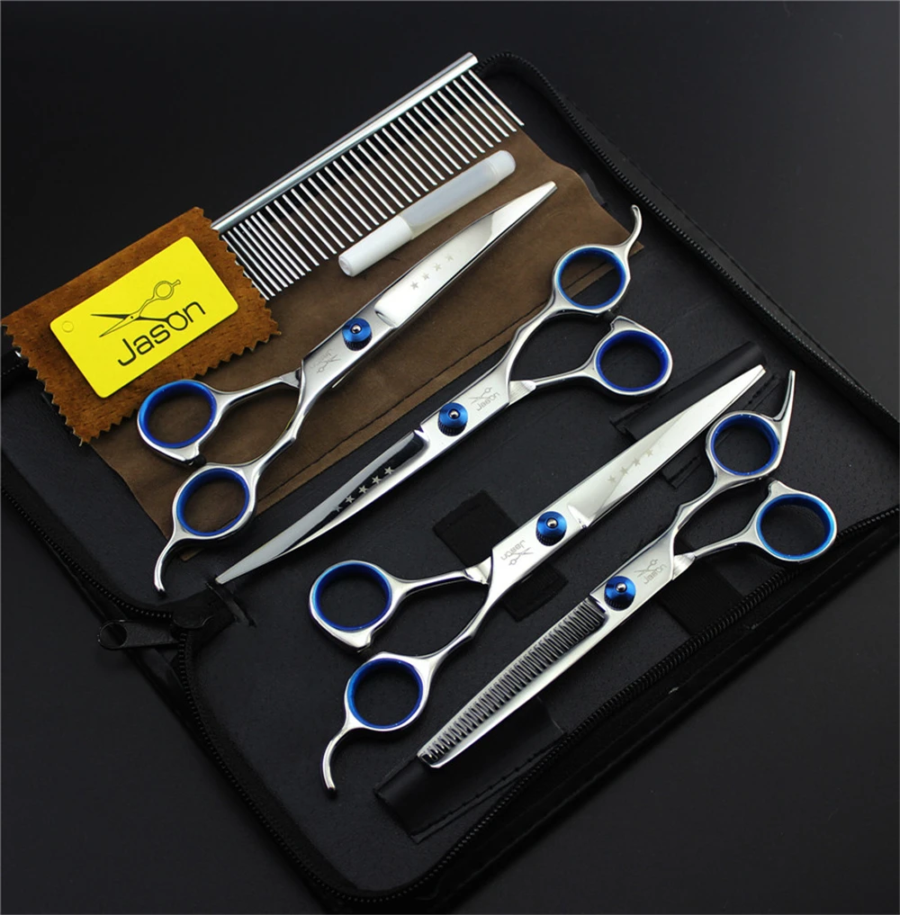 

7.0 inch Professional Pet Scissors Cutting Thinning Curved Scissors Set Cat Dog Grooming Shears 4pcs Hair Scissors add Comb Case
