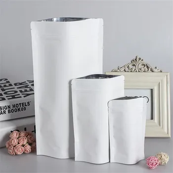 

Stand Up White Kraft Paper Aluminum Foil Bag Zipper Doy pack Packaging Pouch Food Tea Snack Resealable Bags wholesale 500Pcs/Lot