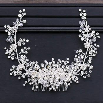 

Elegant Silver Pearl Rhinestone Hair Jewelry For Women Handmade Tiara Hair Comb Bridal Hair Bands Wedding Hair Accessories Gift