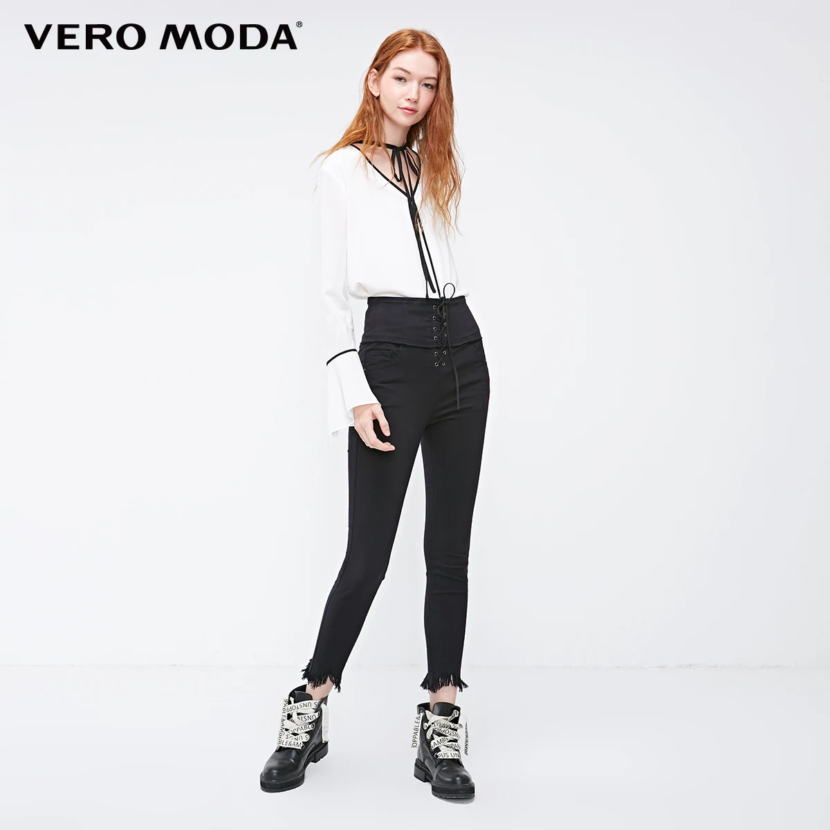 Vero Moda новые женские уличные стиль на шнуровке с высокой талией стрейч облегающие укороченные джинсы | 318349527