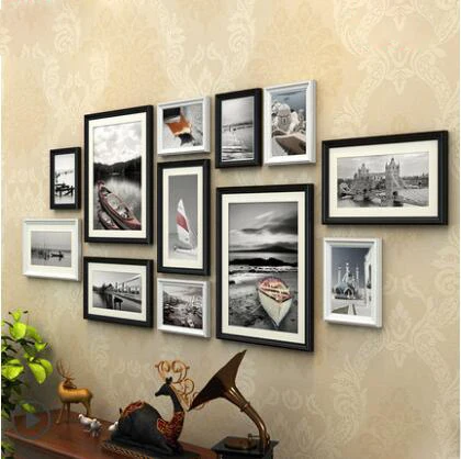 12pcs Pine Wood Photo Frame Combo Wooden Picture Frames Picture Frame Set Home Office Coffee Salon Wall Decorations - Цвет: As picture show