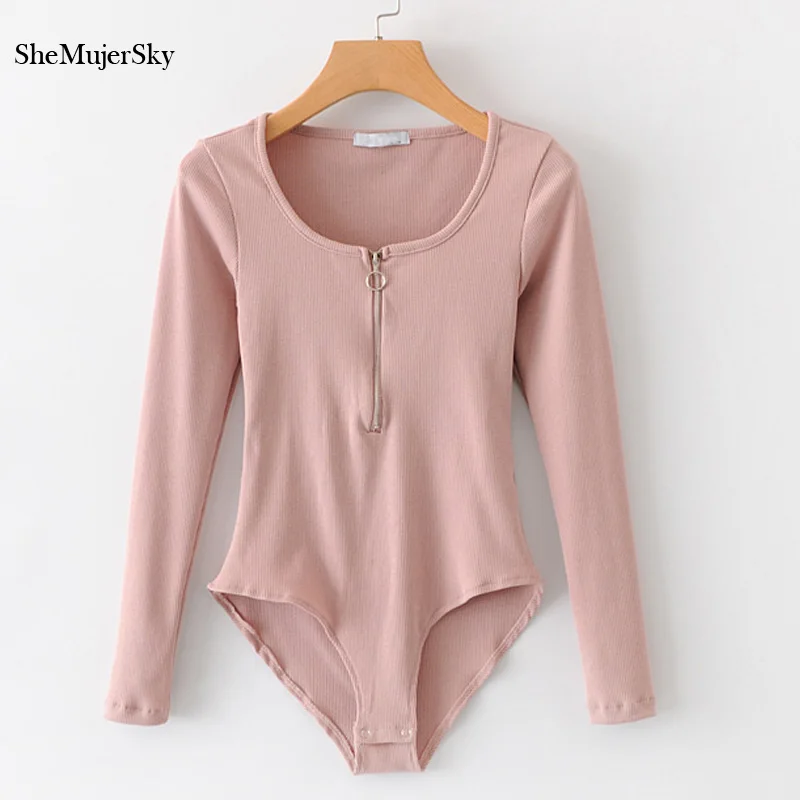 SheMujerSky يا الرقبة الجسم النساء داخلية ضئيلة الصلبة طويل كم مونو موهير رداء العمل الخريف حللا السيدات ارتداءها