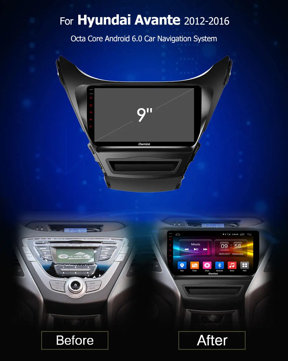 Top Ownice c500+ Android 8.1 For Hyundai Avante 2012-2016 Car DVD Player 8 Core 2GB RAM 4G LTE WIFI BT GPS map Radio camera OBD TPMS 0