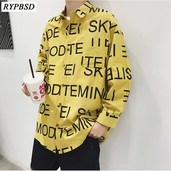 

2019 Spring Fashion Letter Print Shirts Men Streetwear Long Sleeve High Quality Harajuku Shirt Oversize Korean Men Clothes