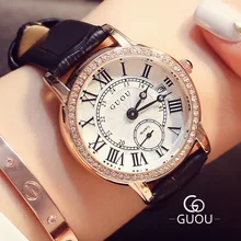 GUOU Brand Classic Retro Women Watches Roman scale Quartz Watch Leather band Ladies Wristwatch Relogio Feminino Montre Femme
