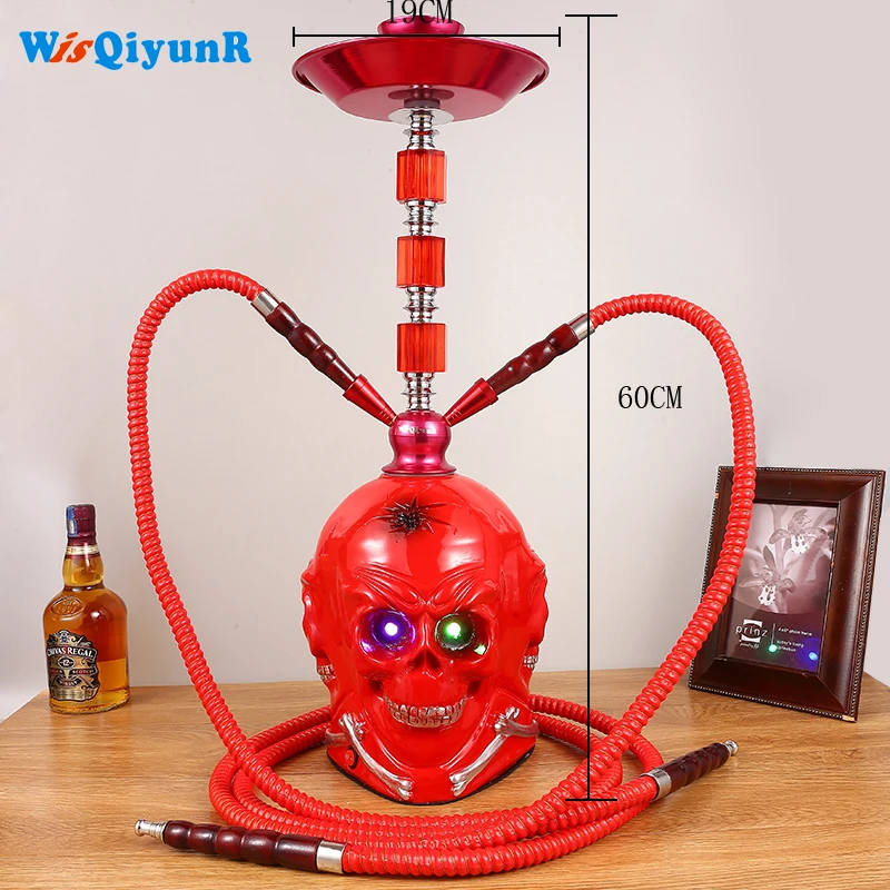 

WisQiyunR specific style only red hookah Shisha narguile with double silicone hose and skeleton bottle of multicolor LED light