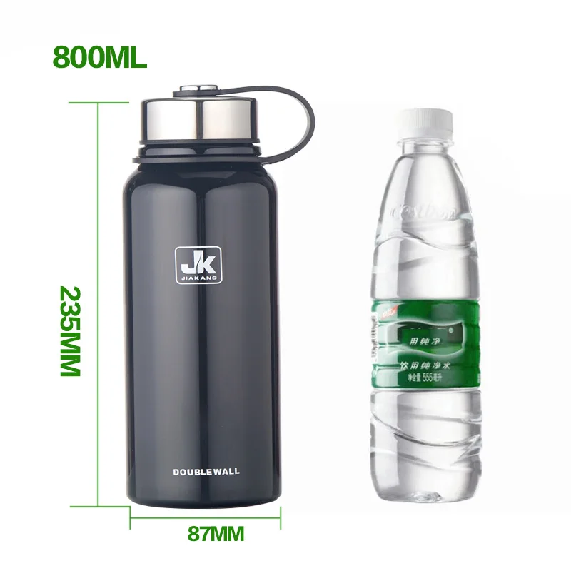 600/800/1100/1500ml термос с двойной стенкой Нержавеющая сталь вакуумная фляга-термосом для бутылочки для Бутылки для воды спортивный шейкер кружка - Цвет: 800ml Blcak