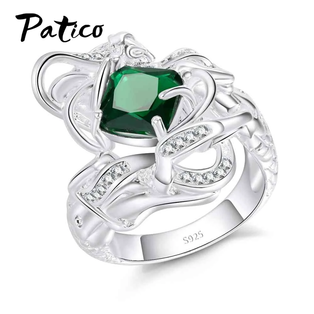 Best Big Sizes 6 12 925 Sterling Silver Finger King Rings Men Square Green Cunic Zirconia Rhinestone Wedding Rings Female Anel