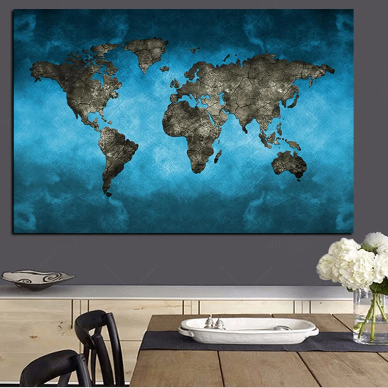 Abstract 3D World Map Canvas Painting Modern World Map HD Print On Canvas for Office Meeting Room Picture Wall Art Cuadros Decor (3)