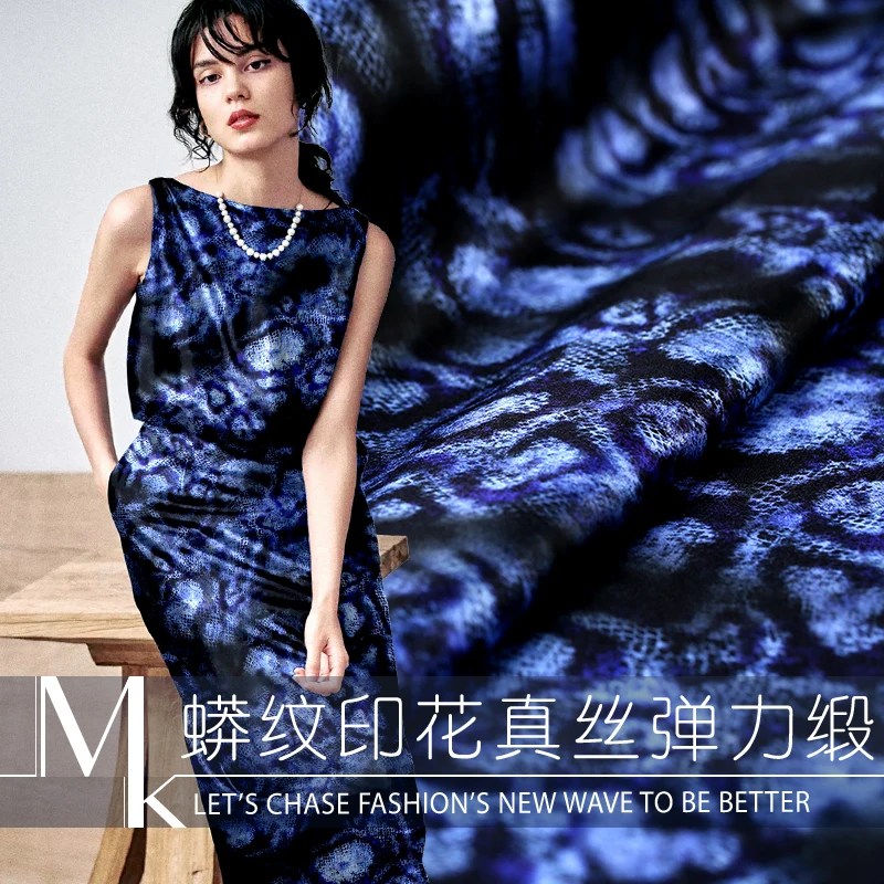 

19 Spring Summer digital printed 94%silk 6%Spandex Charmeuse Fabric For Women Cheongsam 105cm Wide Cloth DIY Sewing Sale Hot
