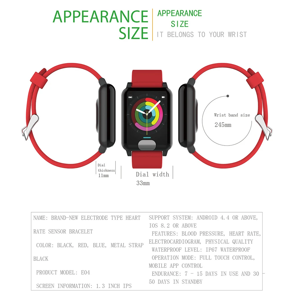 Smart Watch ECG+PPG Smart Wristband Fitness Tracker Heart Rate Monitor Blood Pressure Watch Smart Bracelet for IOS Android Phone