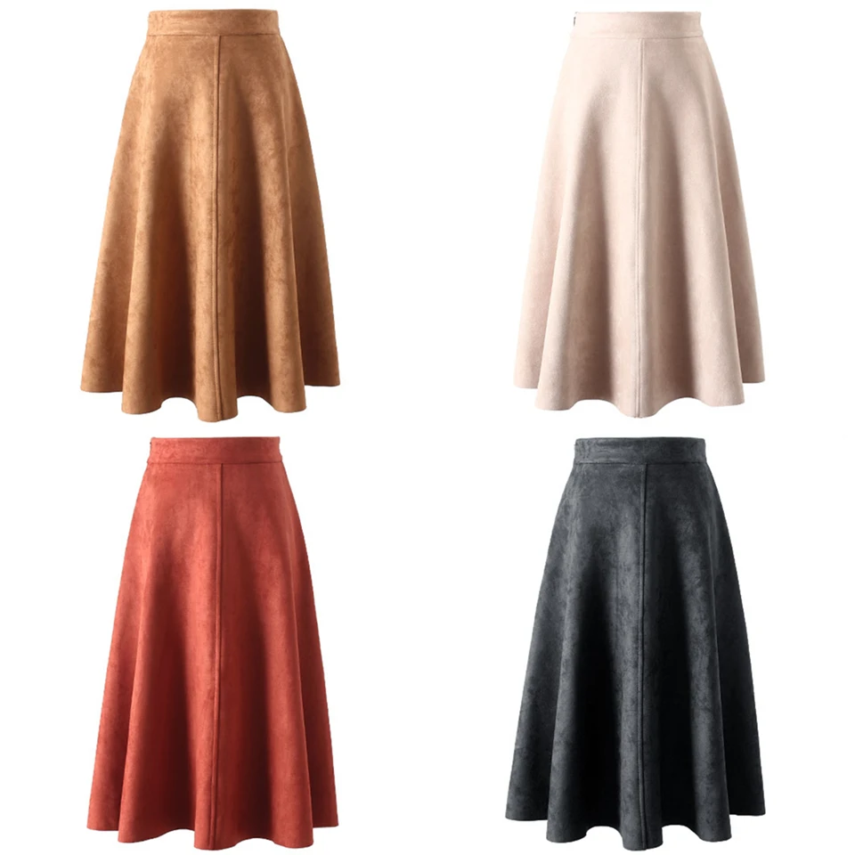 Women's Adequate High Waist Midi Suede Skirt Variations