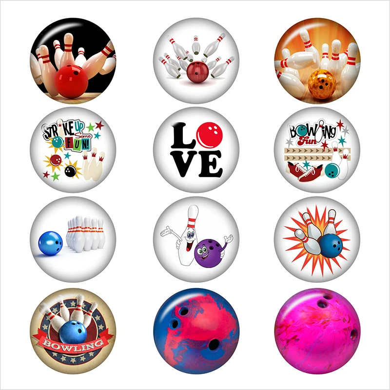 LOVE-BOWLING-glass-snap-button-jewelry-DIY-Round-photo-cabochons-flat-back-DA1235
