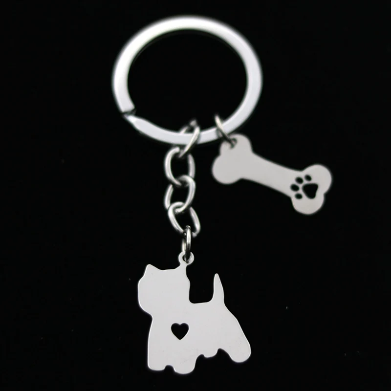 

Japanese Spitz Keychain Pet Dog Bone Hollow Claw Stainless Steel Silver Keyrings Dog Lovers Car Key Ring Holder Fashion Jewelry