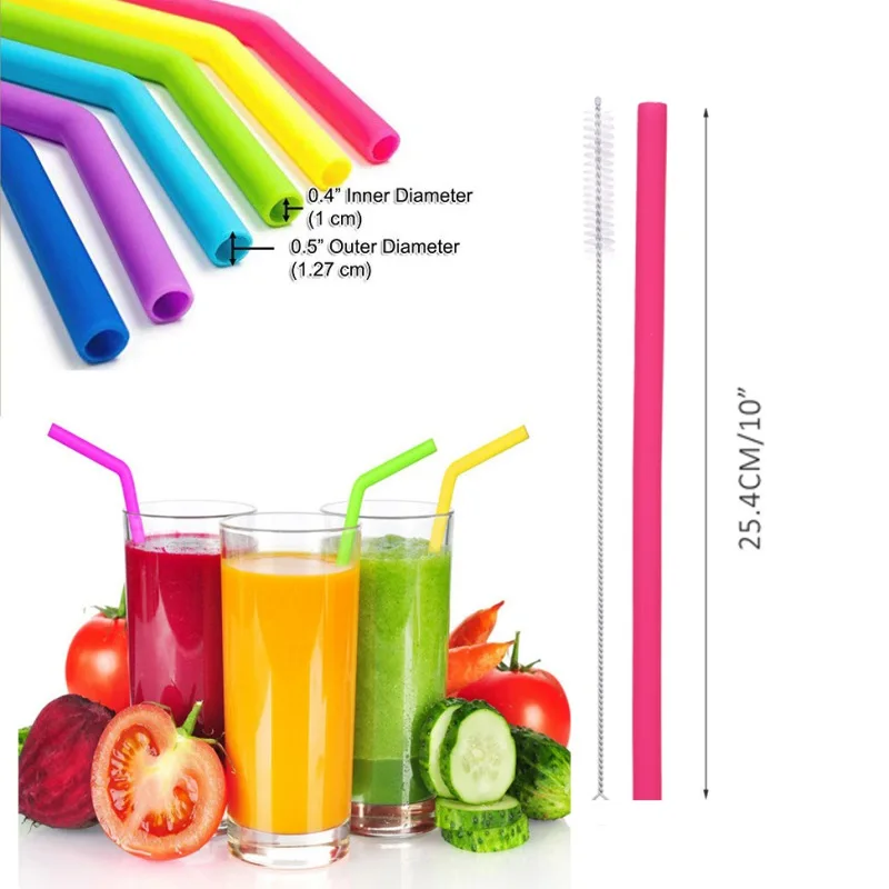 Многоцветные силиконовые многоразовые, для питья соломинки для коктейля наборы с чистящей щеткой пищевой безопасный соломинки домашний бар аксессуар