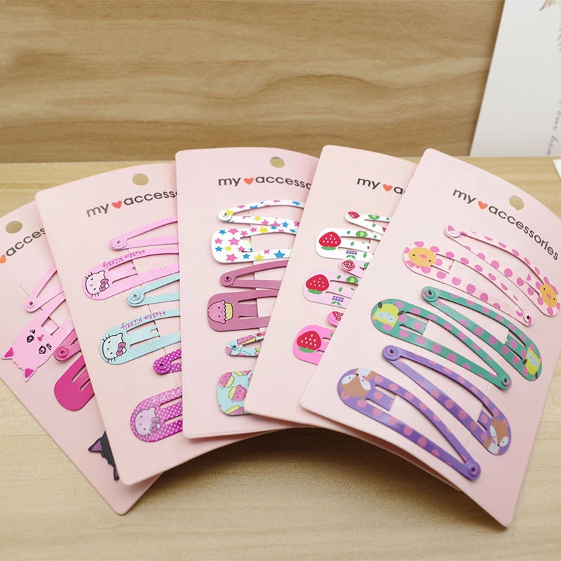

6 Pieces 2018 Korea Cute Kawaii Iron Printing Hair Clip Hair Accessories Headdress for Girl Kids Young Women Flower Bow Hairpin