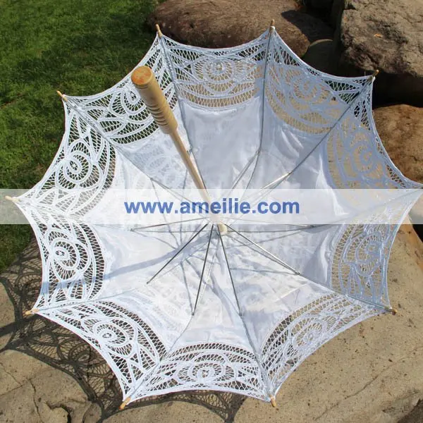 Белый Полный Batten кружевной зонтик Свадебный зонтик