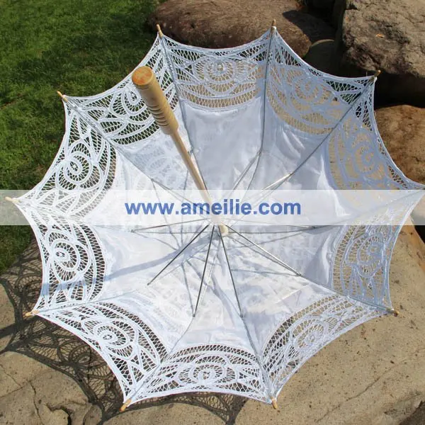 White Full Batten Lace Parasol Bridal Umbrella