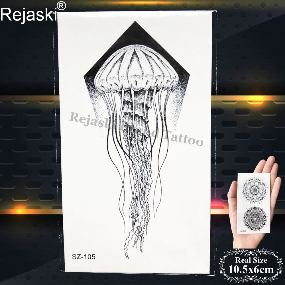 Маленькая черная Татуировка Rejaski с Медузой детские наклейки на руку
