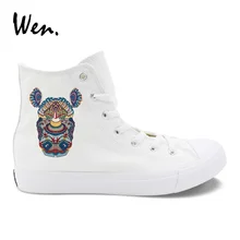 Вэнь мужские и женские вулканизированные туфли изысканные красочные тотем носорог дизайн высокие плимсоллы круглый носок педали плоские кружевные лоферы