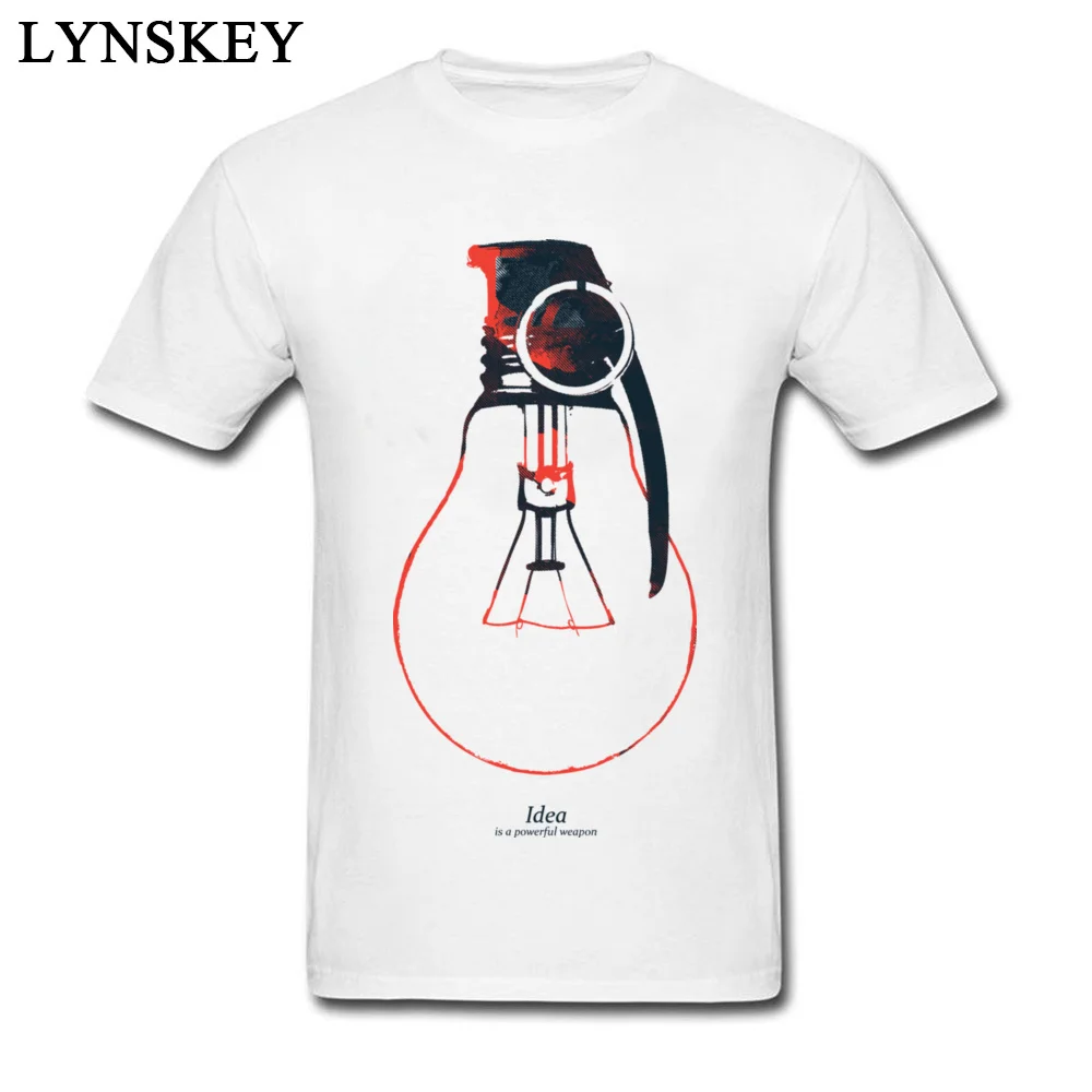 Best Idea Is A Powerful Weapon Fashion Men Bulb Print T shirt Group Customized Tops Tees Cotton Fabric Novelty Design Gift