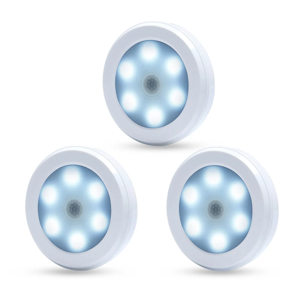 

3pcs LED Motion Sensor Night Light AAA Battery Powered 6 led Night Lamp Wireless Detector Wall Lamp for Closet Stair Cabinet