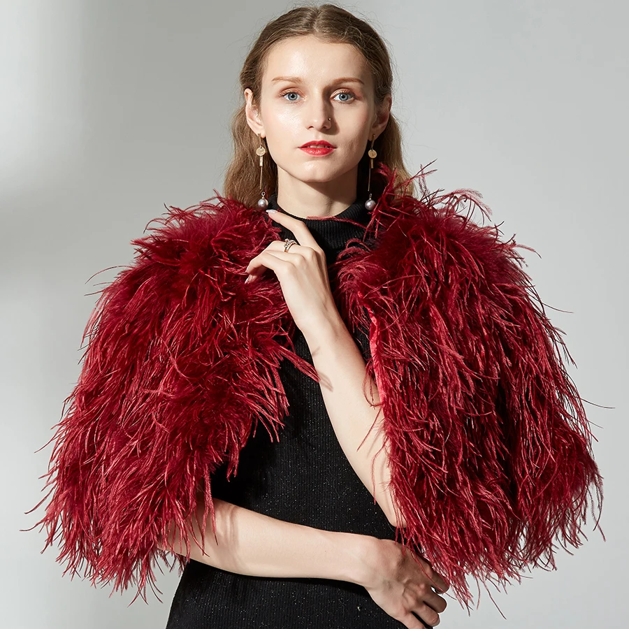 

ostrich feather coat turkey feather short female girl autumn winterwoman Real Fur Coat Genuine Ostrich Feather Fur Winter Jacke