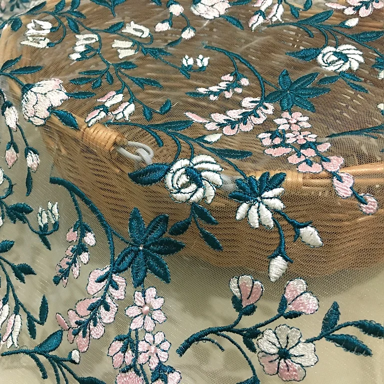 Синий цветок Золотая сетка кружева вышивка кружевная ткань свадебное платье Тюль юбка материал ткани для лоскутного шитья