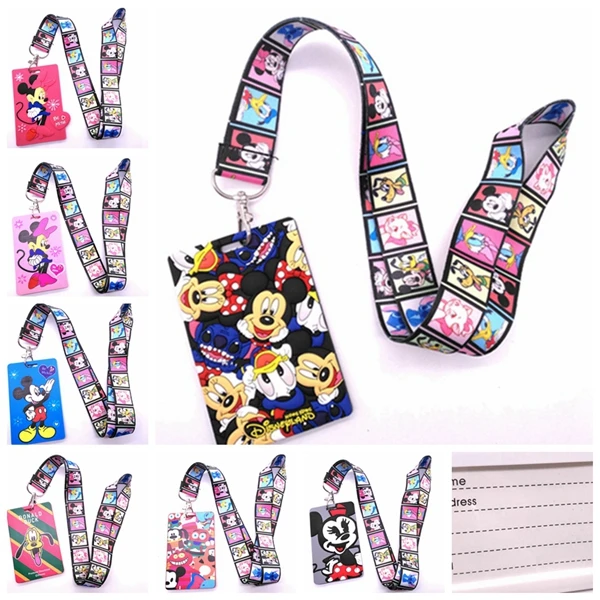  10 Pcs Cartoon mickey minnie Lanyard Key Chains Card Holders Bank Card Neck Strap Card Bus ID Holde