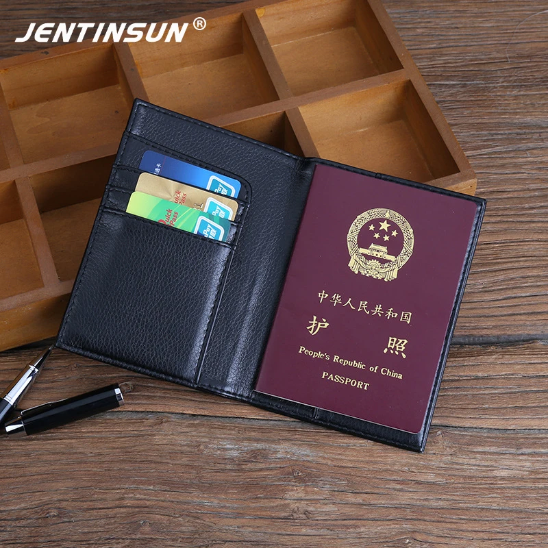 Designer Men Leather Travel Passport Cover Litchi Pattern Passport Holder Credit Card Holders