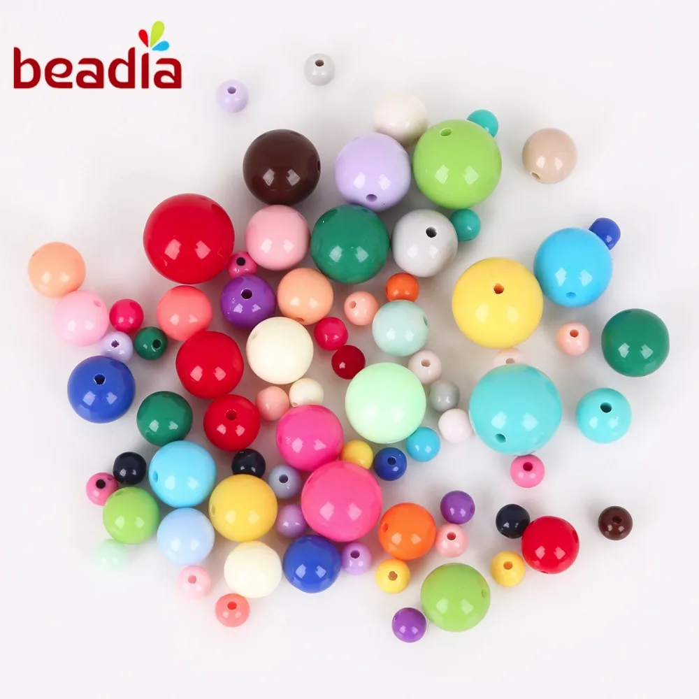 

Mixed 200-20pcs Size 6/8/10/12/14/16mm Fashion DIY Bracelet Accessories Children Gift Acrylic Beads Loose Spacer Round Ball Bead