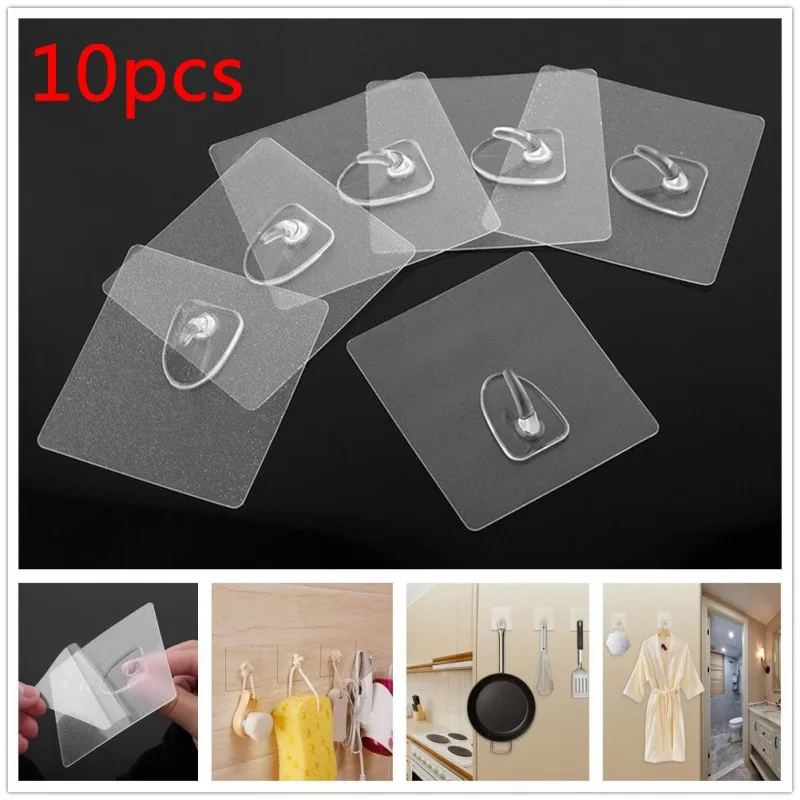 

10Pcs/set Clear Hooks Home Kitchen Strong Transparent Suction Cup Sucker Wall Hooks Hanger For Kitchen Bathroom Hooks