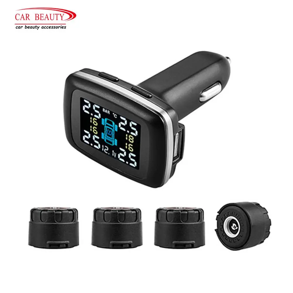 

Smart Car TPMS Tire Pressure Monitoring System with 4 External Sensors Auto Security Alarm Systems for Tyre Cigarette Lighter