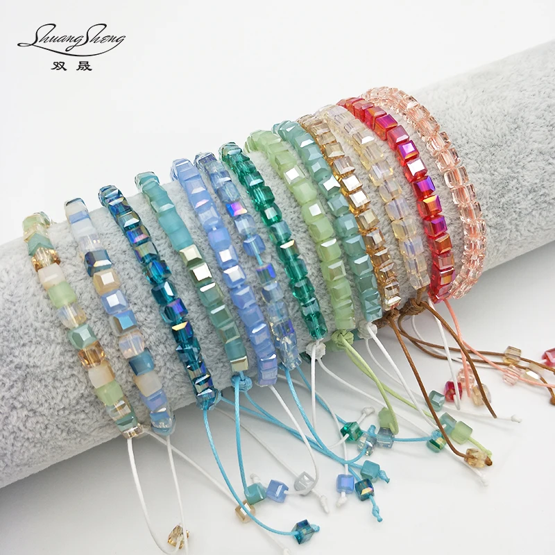 

Shuangsheng Bling Women's Crystal Bracelet Square Colorful Bead Friendship Bracelet Adjustable Bohemian Beach Jewelry Girl Gife