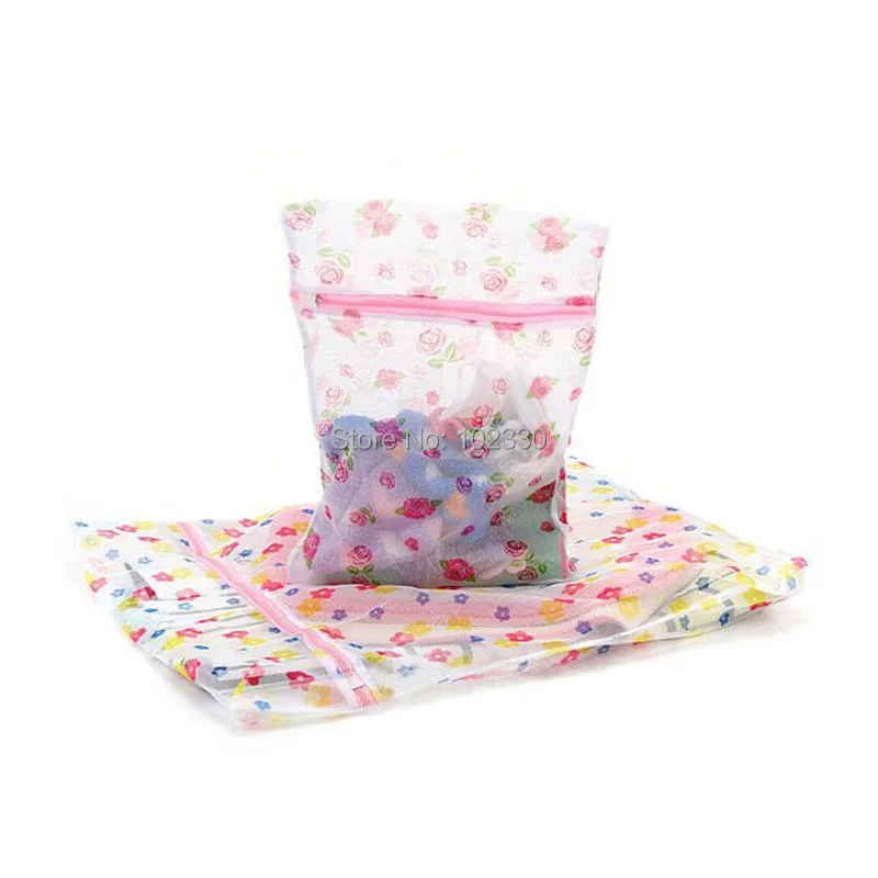 

300pcs Flower Printed Bra Clothes Laundry Bag Washing Machine Nylon Net Mesh Hosiery Clothing Lingerie Zipper