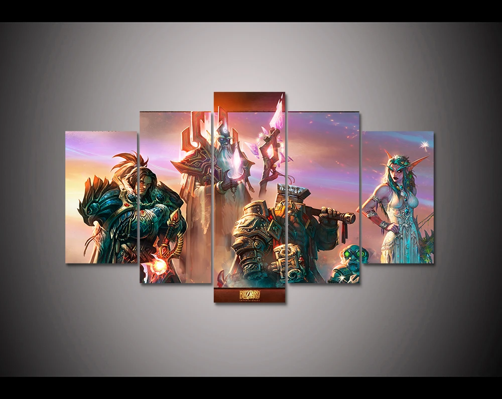 5 panel HD printed canvas painting world of warcraft poster canvas