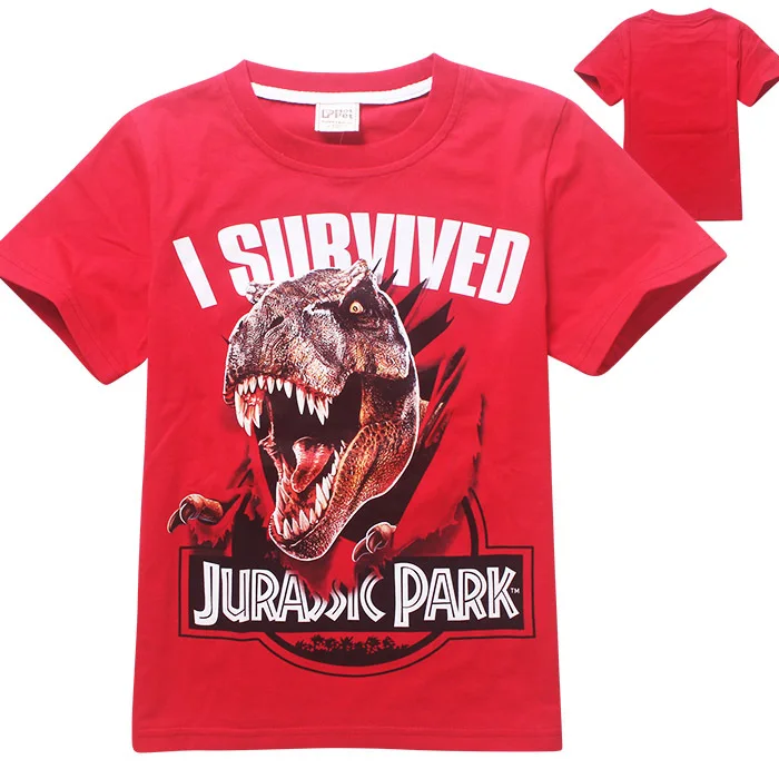 Gray Jurassic Park I Survived Boys//Kids Short Sleeve T-Shirt
