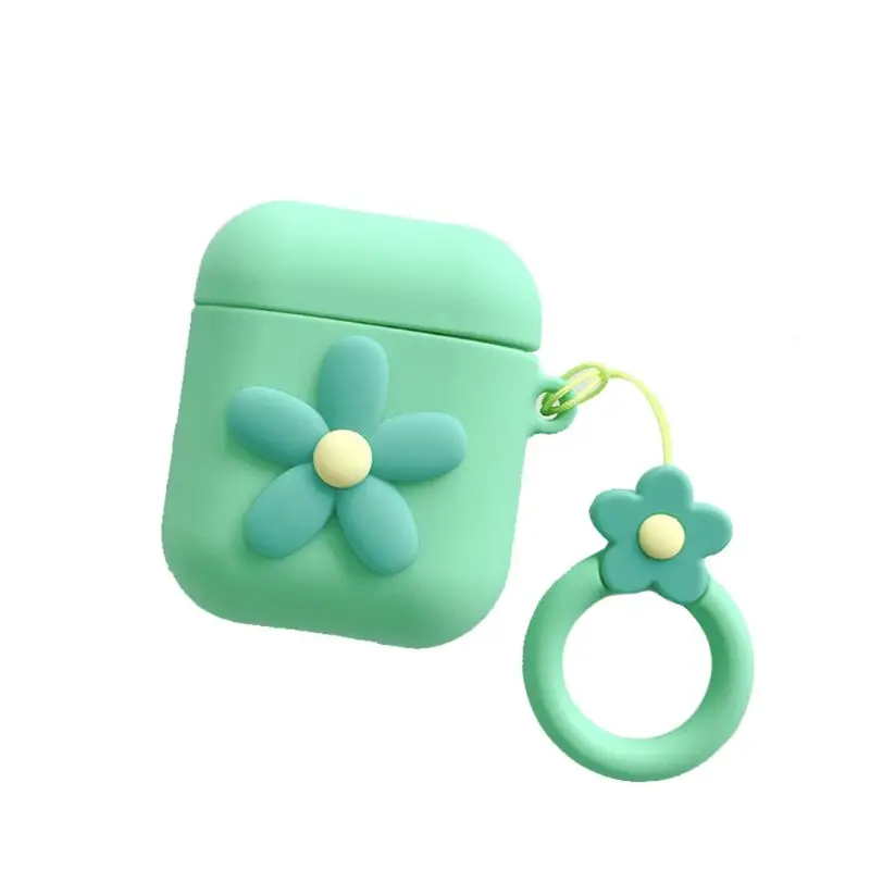 

Soft Silicone Protective Cover Elegant Flower Pattern Shockproof Case Skin with Lanyard for Airpods 1/2 Charging Box Accessories