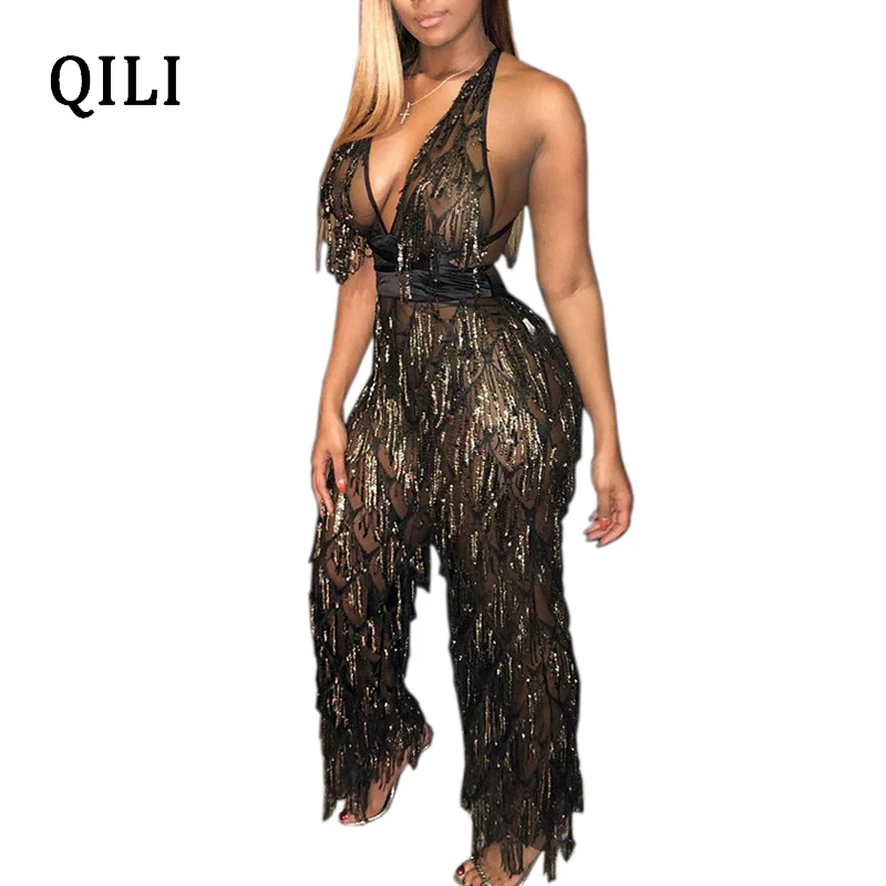 tassel sequin jumpsuit