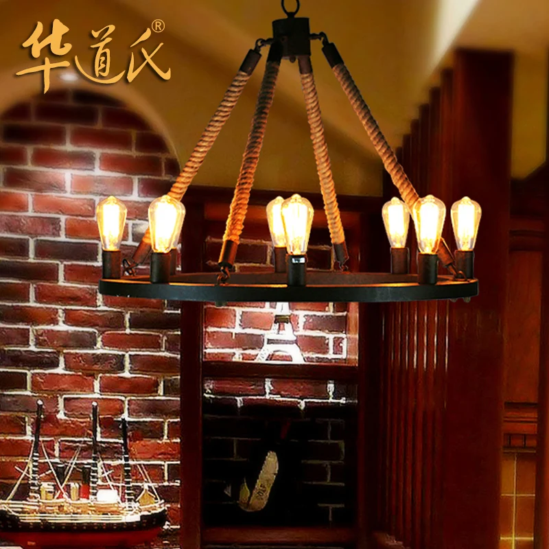 

The Chinese American country Dow retro lamps Nordic iron hand rope lamp bar Cafe dining room lamp